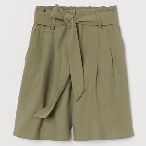Khaki Green Tie Belt Shorts